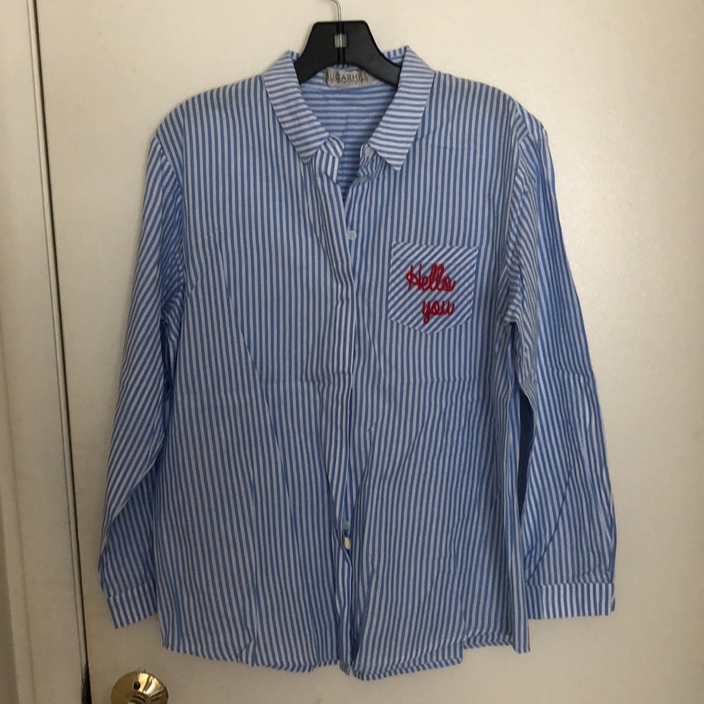 Blue and white button up